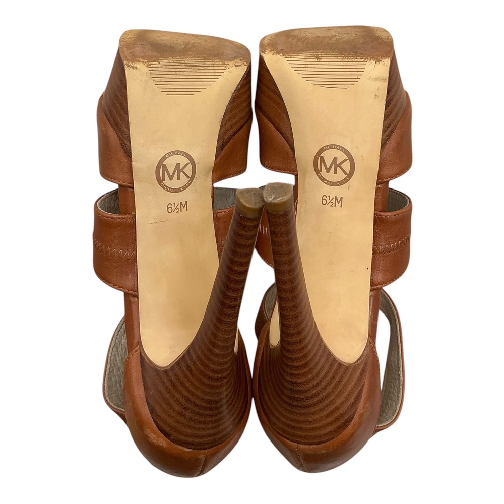 Michael Kors Tan Leather‎ Front Zip Platform Stiletto Sandals Womens 6.5M Y2K - Picture 8 of 9